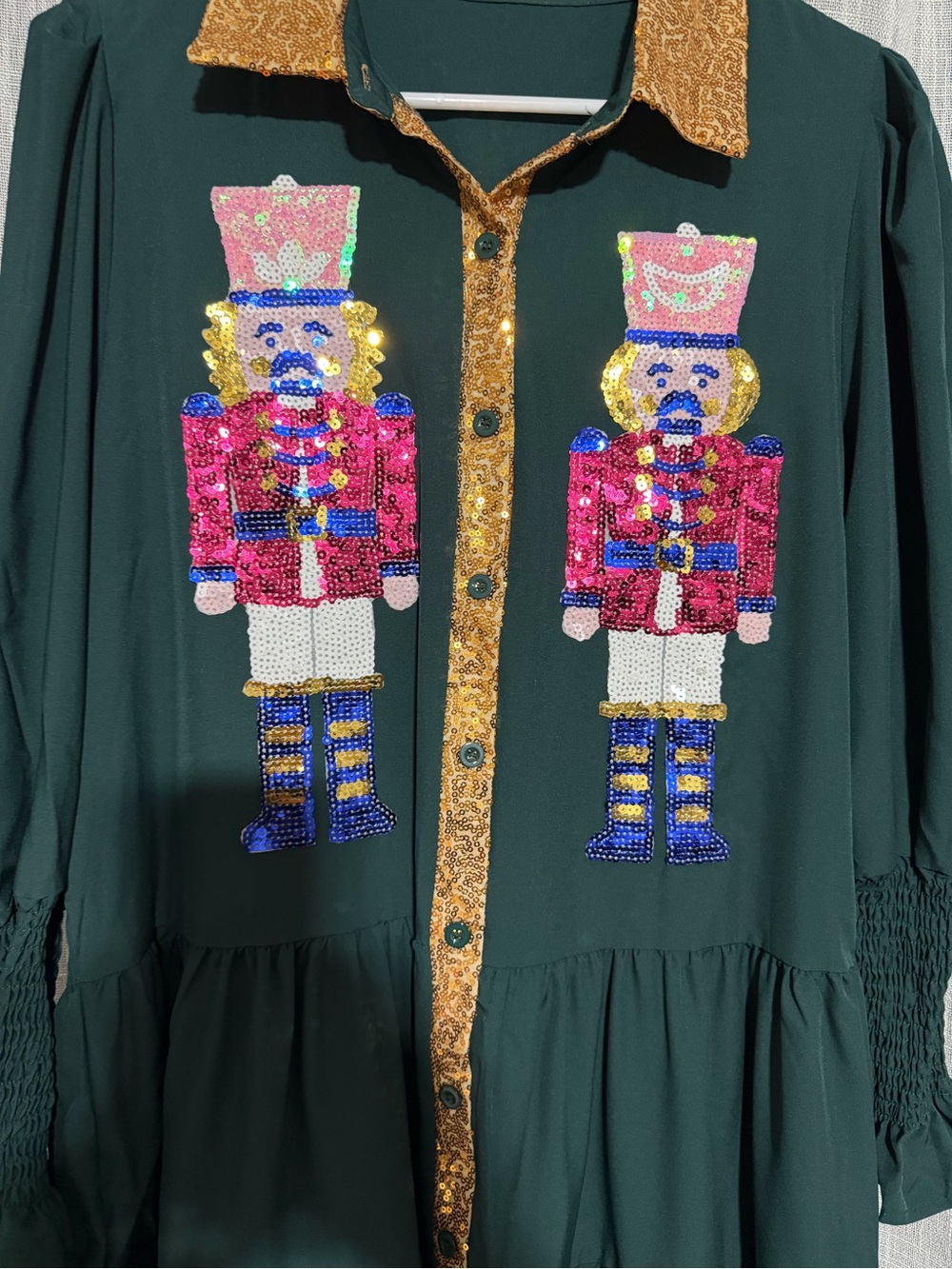 Green Nutcracker Sequin Tunic Dress with Gold Trim Size Adult L NWOT - Picture 2 of 6